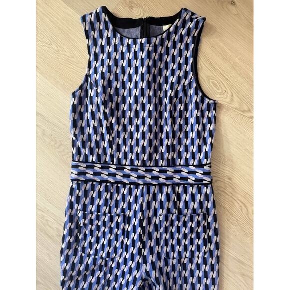 Anthropologie Maeve Small Blue Purple Graphic Print Ponte Wide-Leg Jumpsuit - Picture 3 of 6